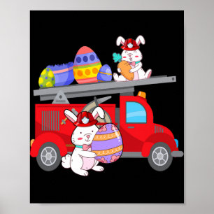 Bunny Riding Firelångcar Påsk Day Firefighter Poster