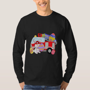 Bunny Riding Firelångtrug Påsk Day Firefighter Hap T Shirt