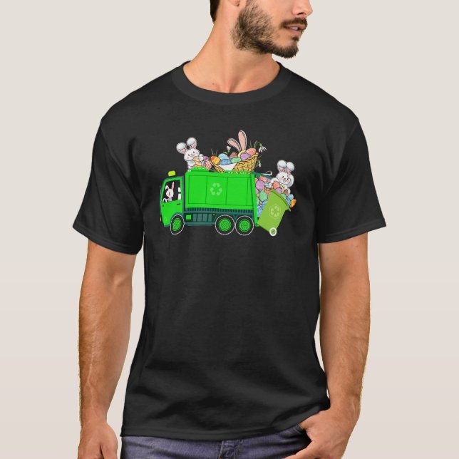 Bunny Riding Garbage Truck Easter Day Bunny Garbag T Shirt (Framsida)