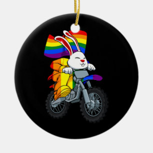 Bunny Riding Motorcycle LGBT Q Rainbow Flagga Gay Julgransprydnad Keramik