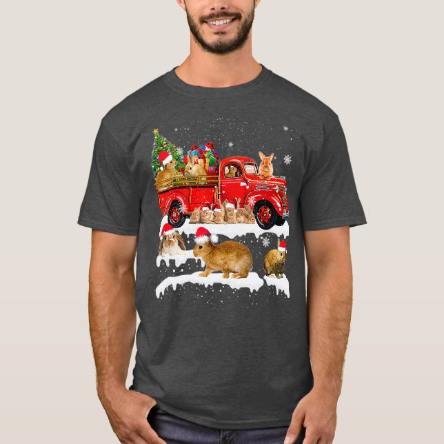 Bunny Riding Red Lastbil Julafton God jul T Shirt (Framsida)