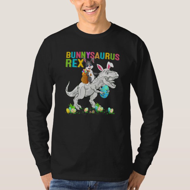 Bunny Riding Rex Påskägg Bunnysaurus Rex Påsk T Shirt (Framsida)