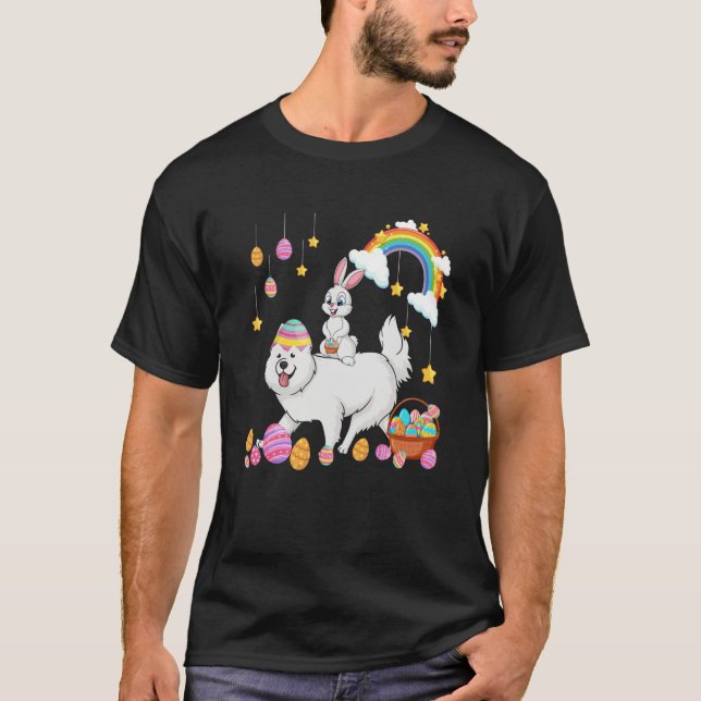 Bunny Riding Samoyed Easter Day Costume Owner Hunt T Shirt (Framsida)