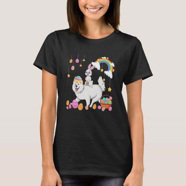 Bunny Riding Samoyed Easter Day Costume Owner Hunt T Shirt (Framsida)
