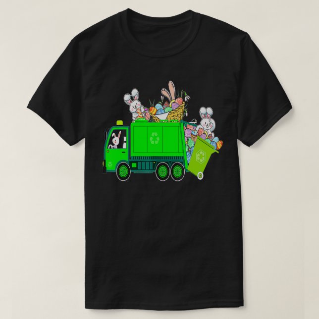 Bunny Riding Sopor Lastbil Påsk Dag Bunny Garbag T Shirt (Design framsida)