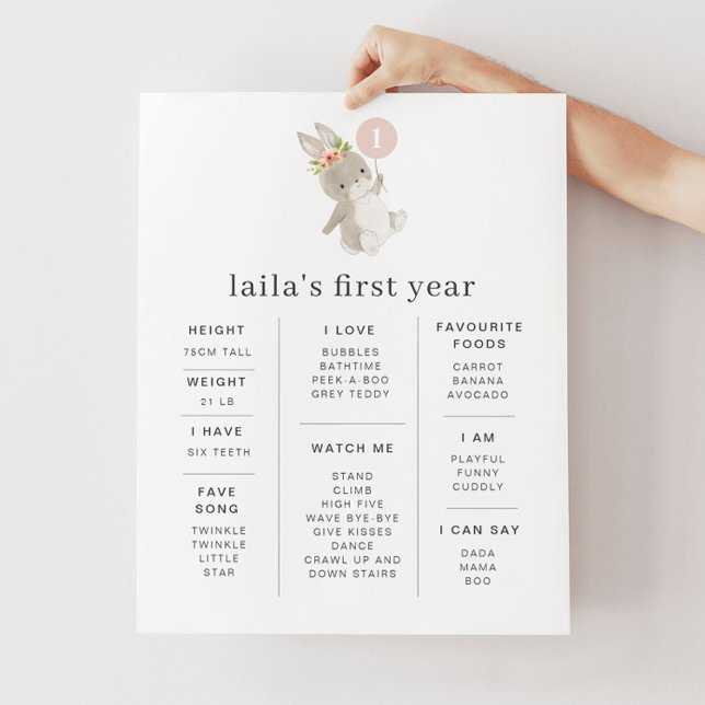 Bunny Rosa Balloon Milestone Poster (Skapare uppladdad)