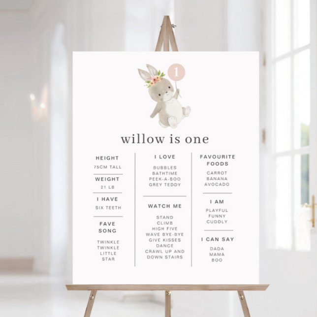 Bunny Rosa Balloon Milestone Poster (Skapare uppladdad)