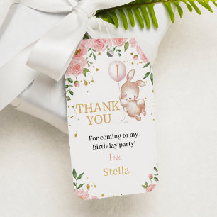 Bunny Rosa Blommigt Birthday Tack Gift Märkre Presentetikett
