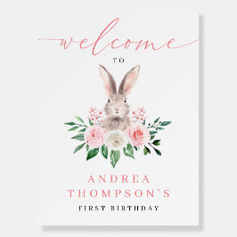 Bunny  Rosa Blommigt Första födelsedag Välkommen