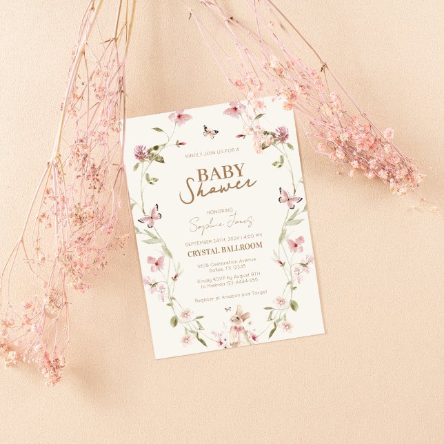 Bunny Rosa Blommigt Girl Baby Shower Inbjudningar (Skapare uppladdad)