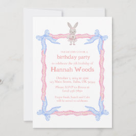 Bunny Rosa Blue Coquette Ribbon Party-inbjudningar Inbjudningar