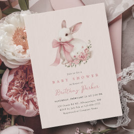 Bunny Rosa Bow Baby Shower-inbjudan Inbjudningar