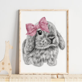 Bunny Rosa Bow Nursery Skriv ut | Bunny utskrift Poster