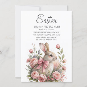 Bunny Rosa Bow Påsk Brunch Egg Hunt Inbjudningar