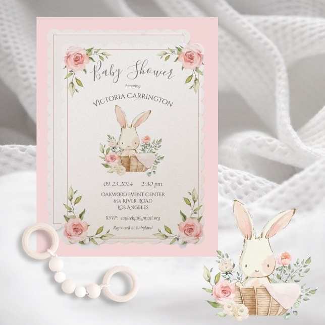 Bunny Rosa  Champagne Shimmer Baby Shower Inbjudningar (Skapare uppladdad)