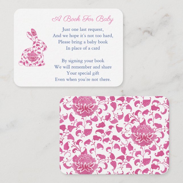 Bunny Rosa Chinoserie Bokar for Flicka Shower Tilläggskort (Fram/baksida)