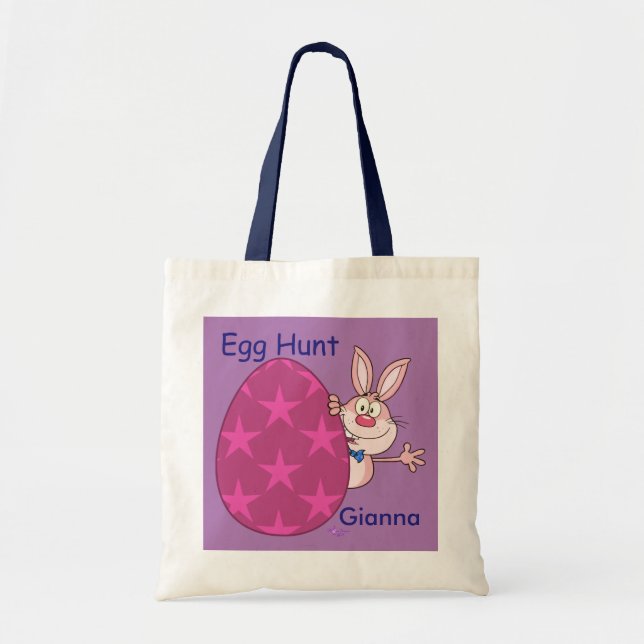 Bunny Rosa Egg Hunt Lila Anpassningsbar Budget Tot Tygkasse (Framsidan)