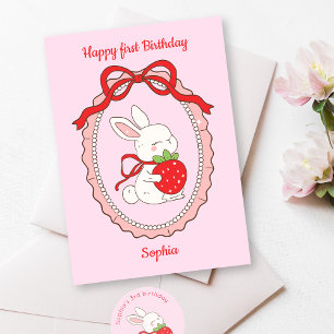 Bunny Rosa Grattis på födelsedagen Card Kort