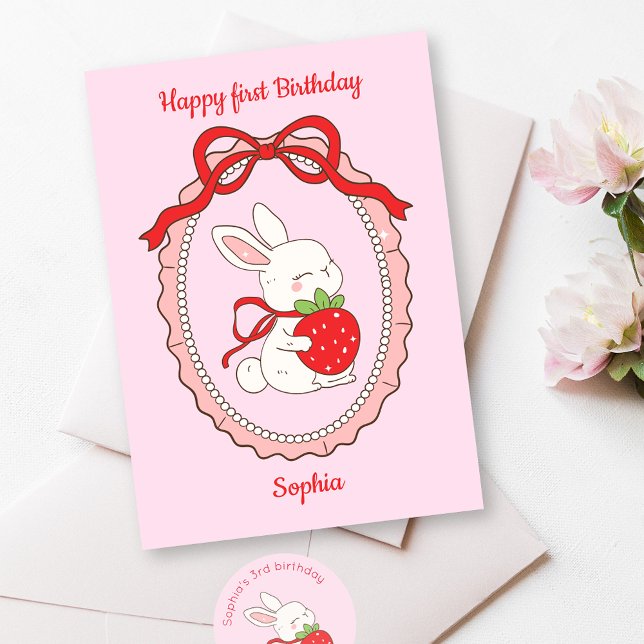 Bunny Rosa Grattis på födelsedagen Card Kort (Skapare uppladdad)