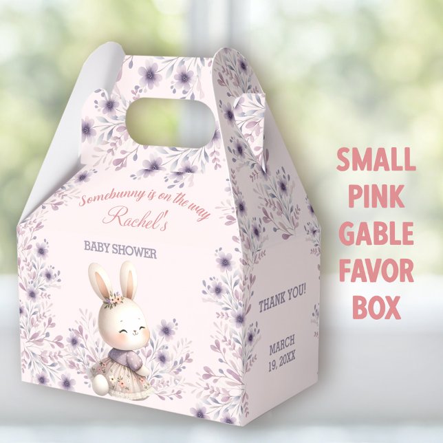Bunny Rosa Lila Blommigt Vår Baby Shower Presentaskar (Easter Bunny pink small Gable Favor Boxes - You can choose from 3 sizes of these gable favor boxes.)