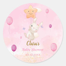 Bunny Rosa Watercolor Baby Shower Stickers