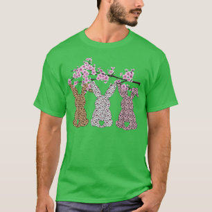 Bunny Sakura Blommigt Påskhares Leopard Heart B T Shirt