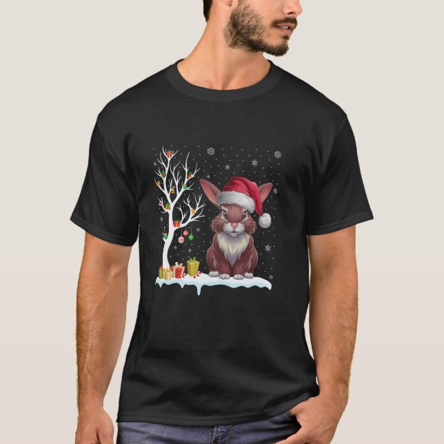Bunny Santa Hat Festive Träd Light jul Pajam T Shirt (Framsida)