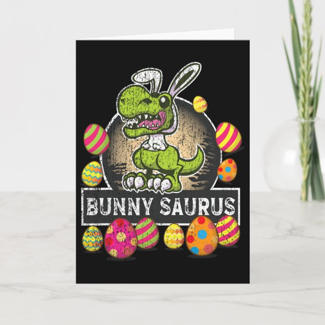 Bunny Saurus Trex Glad Påskråtta Bunny Dino Barn B Kort (Framsida)