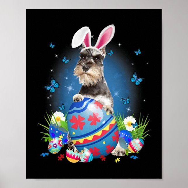 Bunny Schnauzer med Egg Basket Påsk Flower Hunt Poster (Framsidan)
