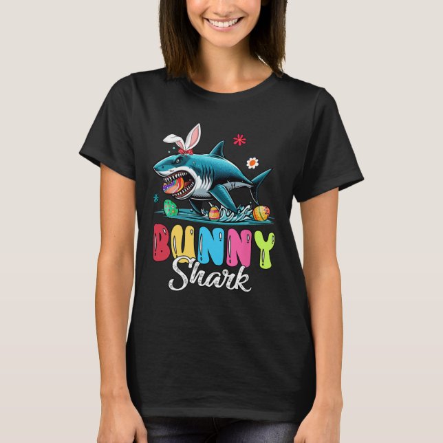 Bunny Shark Påsk Hunting Chocolate Eggs Älskare Ki T Shirt (Framsida)