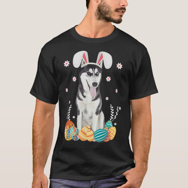 Bunny Siberian husky Hund Glad påsk Day Egg Hun T Shirt (Framsida)