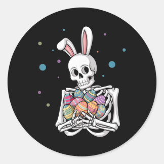 Bunny Skeleton Holding Easter Eggs Funny Easter Da Runt Klistermärke