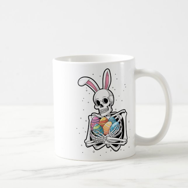 Bunny Skeleton Holding Påskägg Funny Påsk Da Kaffemugg (Höger)