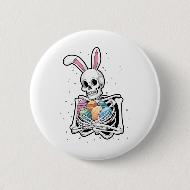 Bunny Skeleton Holding Påskägg Funny Påsk Da Knapp (Framsida)