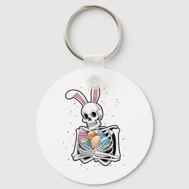 Bunny Skeleton Holding Påskägg Funny Påsk Da Nyckelring (Framsida)