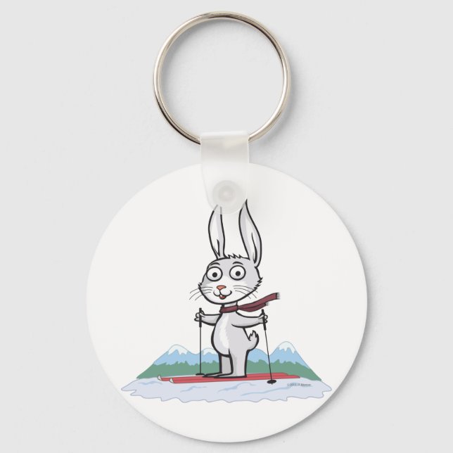 Bunny Skiing Nyckelring (Framsida)