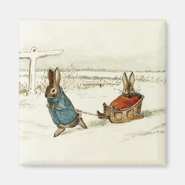 "Bunny Sleigh Ride" av Beatrix Potter Magnet (Framsidan)