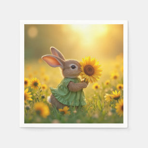 Bunny Sniffing a Gult Solros Pappersservett