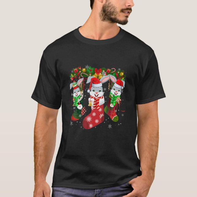 Bunny Socks julklappsfamiljen Pajamas Christm T Shirt (Framsida)