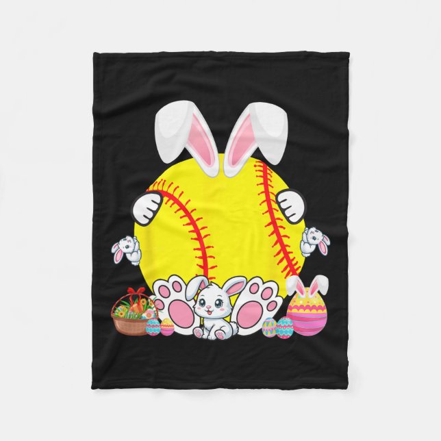 Bunny Softball Boll Costume Påsk Player Fläkt Hunt Fleecefilt (Framsidan)