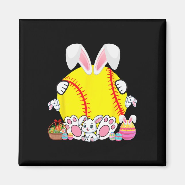 Bunny Softball Boll Costume Påsk Player Fläkt Hunt Magnet (Framsidan)