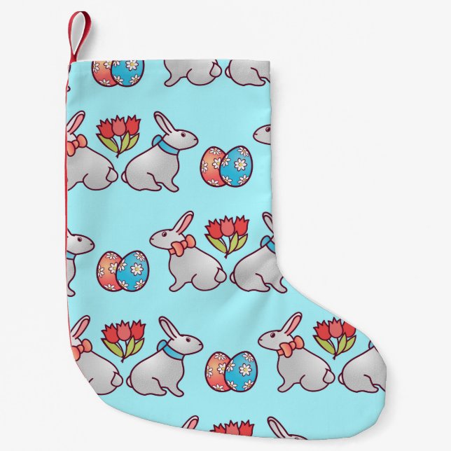 Bunny, sömlös mönster med påskägg och bouq liten julstrumpa (Framsidan)