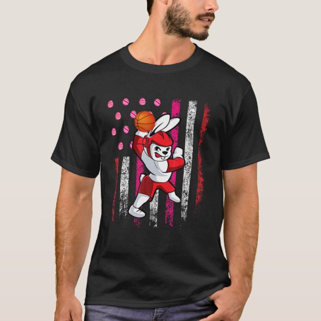 Bunny Spela Basketball Funny Basketball Påsk D T Shirt (Framsida)