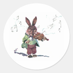 Bunny Spela Violin Runt Klistermärke
