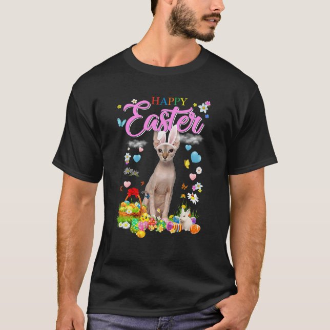 Bunny Sphynx Cat Glad påsk Eggs T Shirt (Framsida)