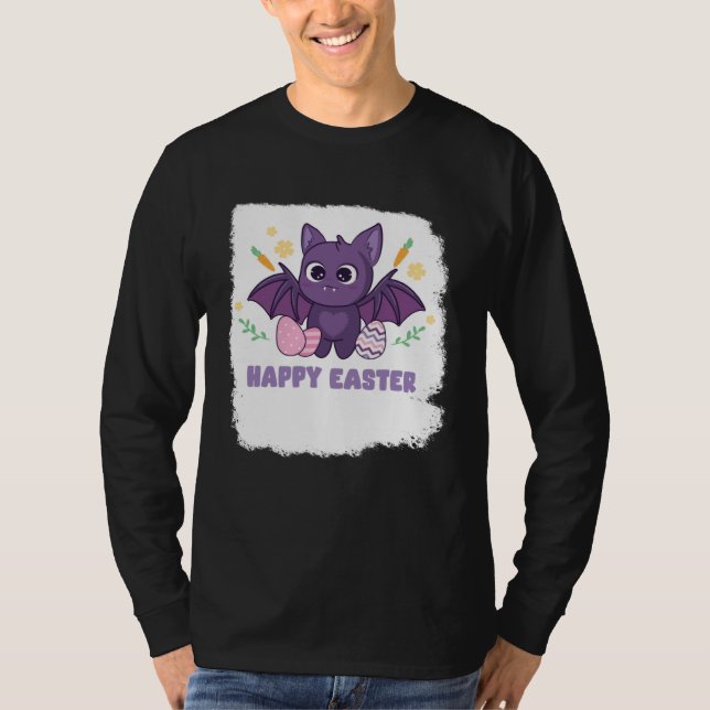 Bunny Spring Hunt Eggs bat Rabbit Happy Easter Day T Shirt (Framsida)
