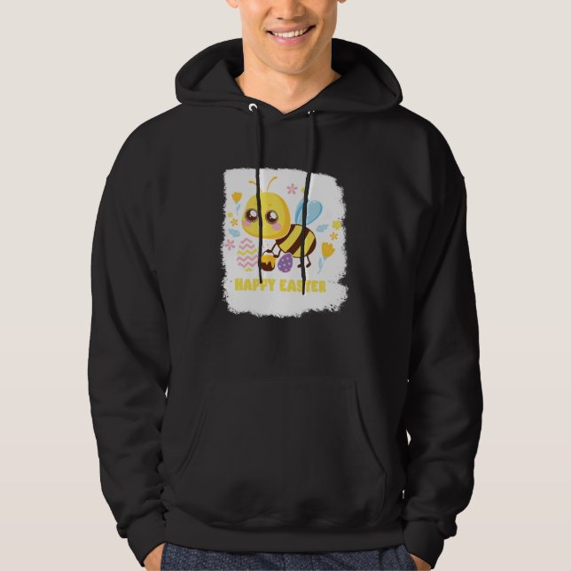 Bunny Spring Hunt Eggs bee Happy Easter Day Hoodie (Framsida)