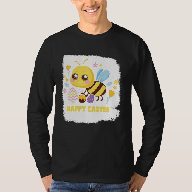 Bunny Spring Hunt Eggs bee Happy Easter Day T Shirt (Framsida)