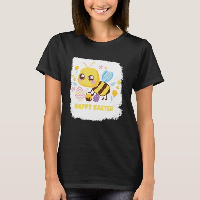 Bunny Spring Hunt Eggs bee Happy Easter Day T Shirt (Framsida)
