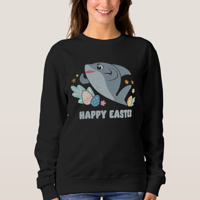 Bunny Spring Hunt Eggs cute shark Happy Easter Day T Shirt (Framsida)